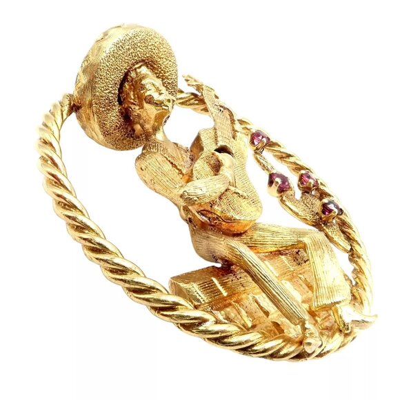 Authentic! Rudi Cherny 18k Yellow Gold Guitar Player Cactus Ruby Pendant - Picture 11 of 13